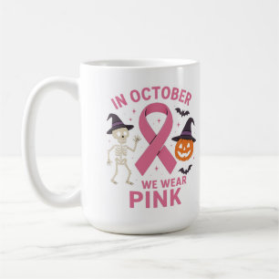 In oktober Draag we roze halloween borstkanker Koffiemok
