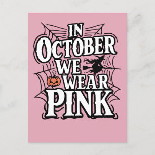 In oktober Draag we roze halloween heks Aankondigingskaart