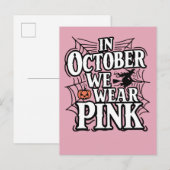 In oktober Draag we roze halloween heks Aankondigingskaart (Voorkant / Achterkant)