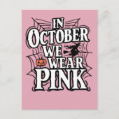 In oktober Draag we roze halloween heks Aankondigingskaart (Voorkant)