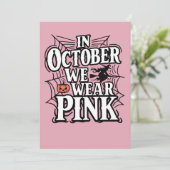 In oktober Draag we roze halloween heks Bedankkaart (Staand voorkant)