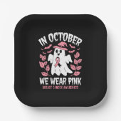 In oktober Draag we roze halloween heks Papieren Bordje (Voorkant)