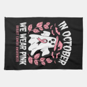 In oktober Draag we roze halloween heks Theedoek (Horizontaal)