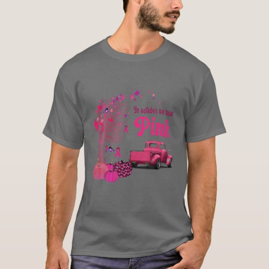 In oktober Draag we roze, halloween roze pomp T-shirt (Voorkant)