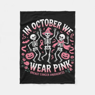 In oktober Draag we roze halloween skeletbreast Fleece Deken