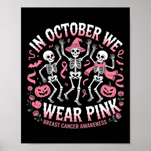 In oktober Draag we roze halloween skeletbreast Poster (Voorkant)