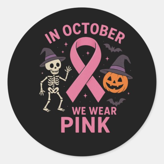In oktober Draag we roze Halloweenborst Ronde Sticker (Voorkant)