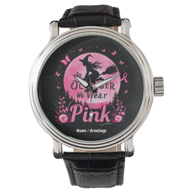 In oktober Draag we roze heks borstkanker Horloge (Voorkant)