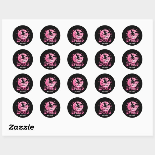 In oktober Draag we roze heks borstkanker Ronde Sticker (Vel)