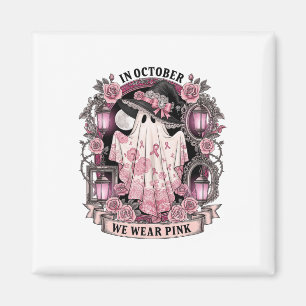 In oktober Draag we roze heks Ghost Breast Cancer Magneet