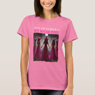 In oktober Draag we roze heks halloween Breast T-shirt