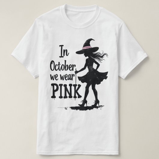 In oktober Draag we roze heksen Halloween T-shirt (Design voorkant)