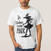 In oktober Draag we roze heksen Halloween T-shirt (Voorkant)
