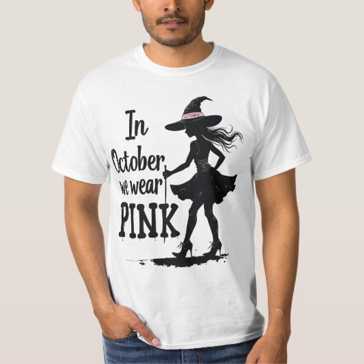 In oktober Draag we roze heksen Halloween T-shirt (Voorkant)
