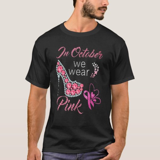 In oktober Draag we roze hiel roze ribbo T-shirt (Voorkant)