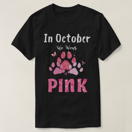 In oktober Draag we roze hond kat borstkanker T-shirt (Design voorkant)
