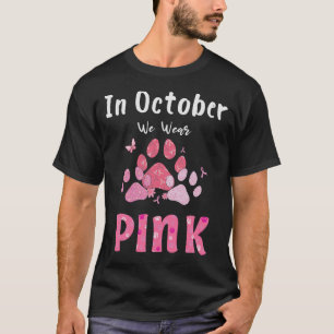 In oktober Draag we roze hond kat borstkanker T-shirt