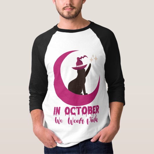 In oktober Draag we roze kattenborst T-shirt (Voorkant)