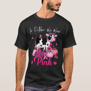 In oktober Draag we roze Koe pompoen borstkanker T-shirt