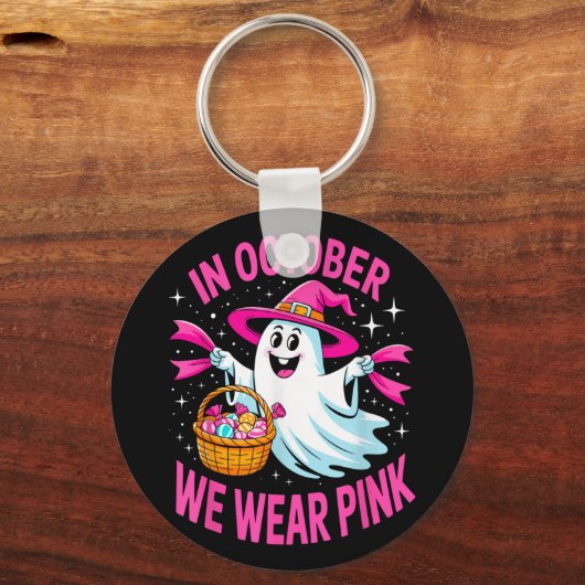 In oktober Draag we roze koolstofborst-kanker Sleutelhanger (Voorkant)