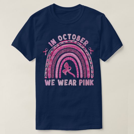 In oktober Draag we roze leopard regenboogband T-shirt (Design voorkant)