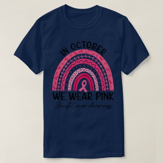 In oktober Draag we roze lint borst. T-shirt (Design voorkant)