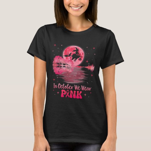In oktober Draag we roze lint Halloween Witch Bre T-shirt (Voorkant)