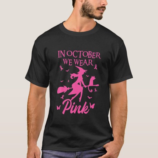 In oktober Draag we roze lintje hech Halloween T-shirt (Voorkant)