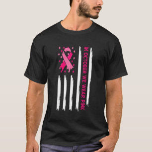 In oktober Draag we roze lintlint-Amerikaanse vlag T-shirt