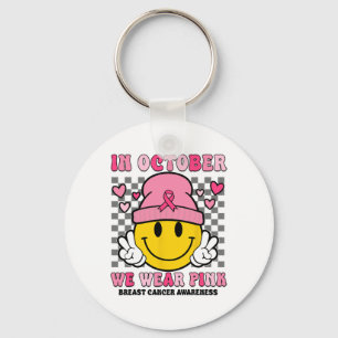 In oktober Draag we roze lintlint-halloween bre Sleutelhanger