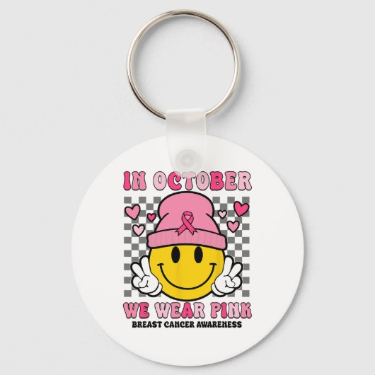 In oktober Draag we roze lintlint-halloween bre Sleutelhanger (Voorkant)