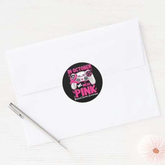 In oktober Draag we roze lintspel borstkanker Ronde Sticker (Envelop)