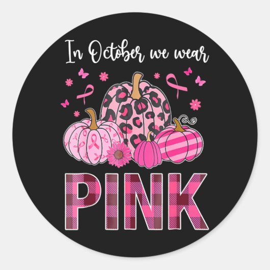 In oktober Draag we roze lobbon-pompoen Ronde Sticker (Voorkant)