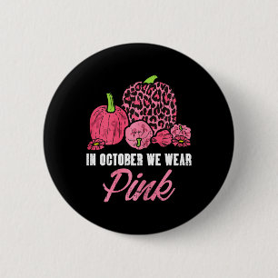 In oktober Draag we roze luipaard pompoenkast Ronde Button 5,7 Cm