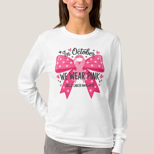 In oktober Draag we roze polka dot boog T-shirt (Voorkant)
