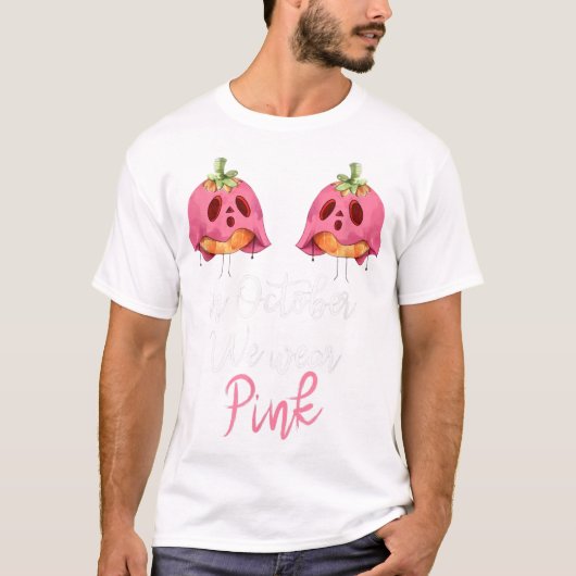 In oktober Draag we roze pompoen borstkanker T-shirt (Voorkant)