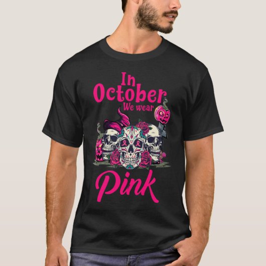 In oktober Draag we roze pompoen borstkanker T-shirt (Voorkant)
