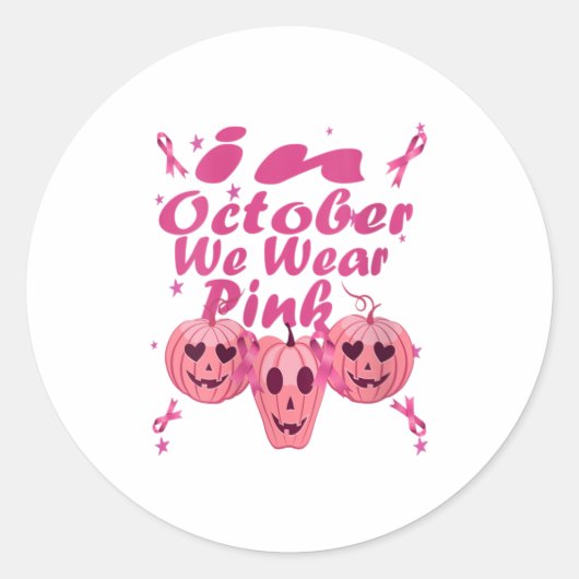 In oktober Draag we roze pompoen gift Ronde Sticker (Voorkant)