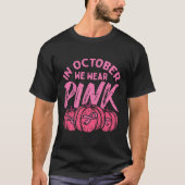 In oktober Draag we roze pompoen Halloween Breast  T-shirt (Voorkant)