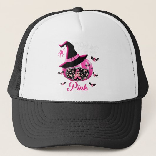 In oktober Draag we roze pompoen Trucker Pet (Voorkant)