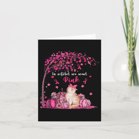 In oktober Draag we roze pompoenkat borstkanker Kaart (Voorkant)