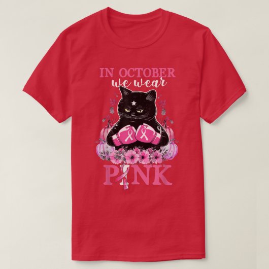 In oktober Draag we roze pompoenkat borstkanker T-shirt (Design voorkant)