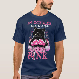 In oktober Draag we roze pompoenkat borstkanker T-shirt