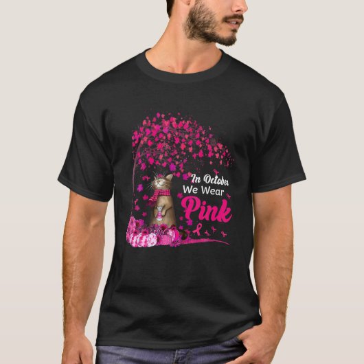 In oktober Draag we roze pompoenkat borstkanker T-shirt (Voorkant)