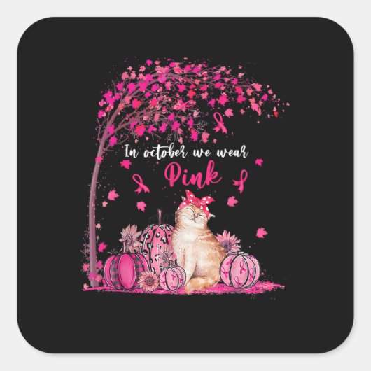 In oktober Draag we roze Pu Vierkante Sticker (Voorkant)