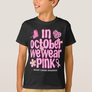 In oktober Draag we roze retro disco borstkanker T-shirt