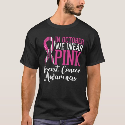 In oktober Draag we roze Riboon American Flag Brea T-shirt (Voorkant)