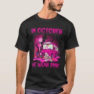 In oktober Draag we roze schoolbus borstkanker A T-shirt