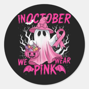 In oktober Draag we roze Shirt borstkankerwaren Ronde Sticker