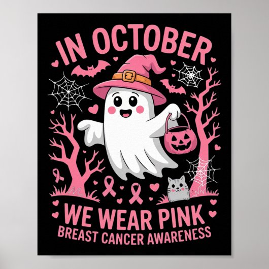 In oktober Draag we roze Shirt spookborstkanker Poster (Voorkant)